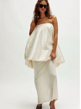 Strapless Cream Satin Mini/Maxi Dress set skirt is optional